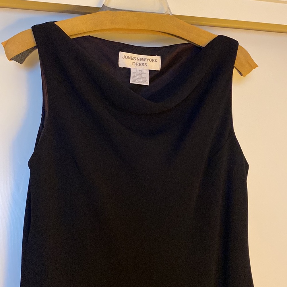 Jones New York “Little Midi Black Dress” with Cowl Neckline and V-Waist.